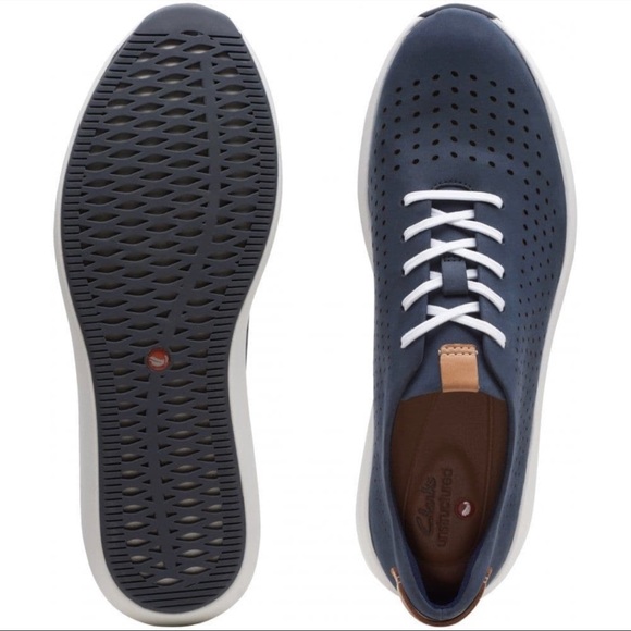 Clarks Womens Un Rio Tie Navy Nubuck Lace-Up Trainers - Picture 3 of 7